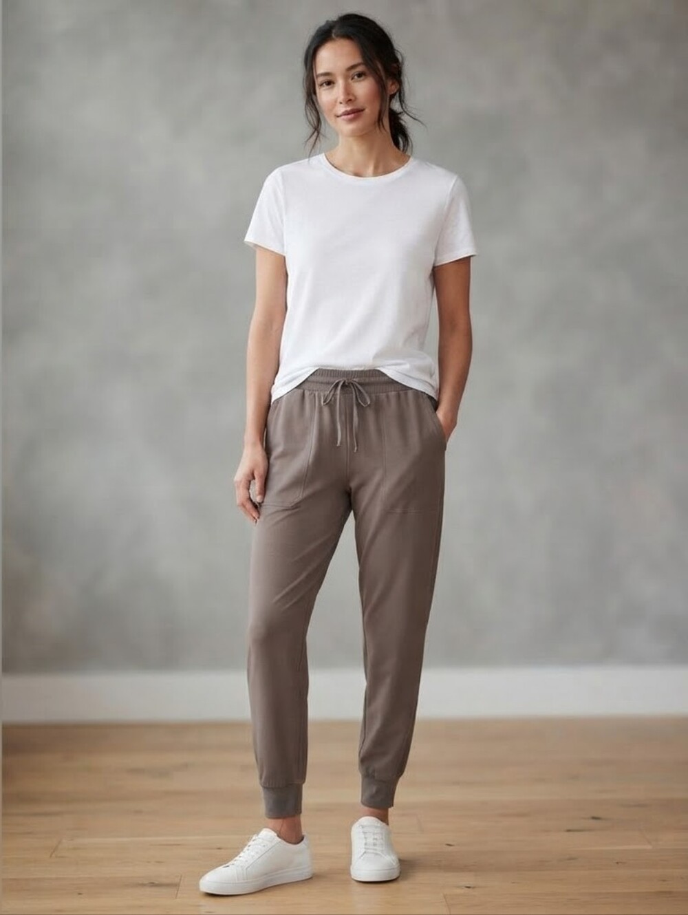 ​Rachel Zoe Taupe Ribbed Knit Jogger Pants Size Large Drawstring Lounge Casual